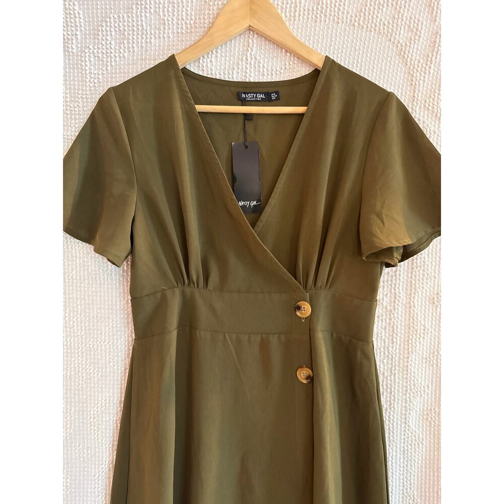 NWT NASTY GAL Midi Wrap Dress Olive Green Size 8 Medium